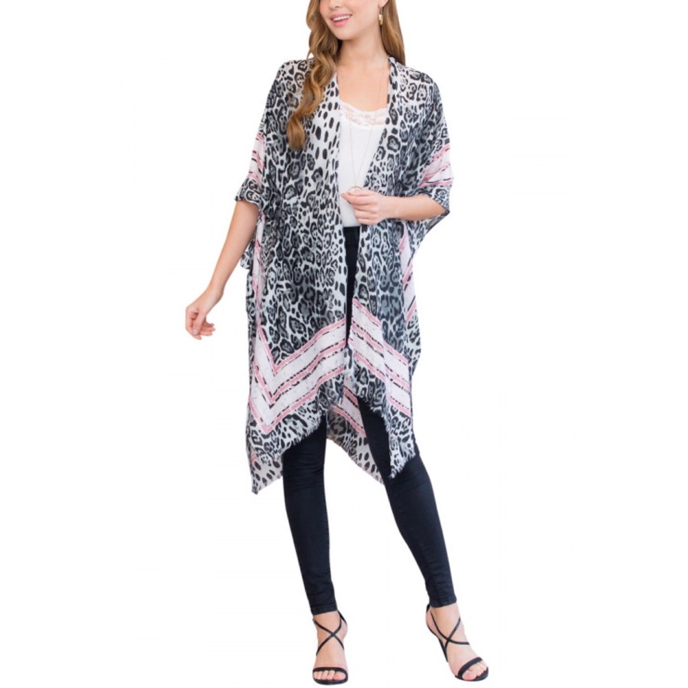 S M L Leopard Animal Print Kimono Caftan Cardigan - Picture 2 of 3